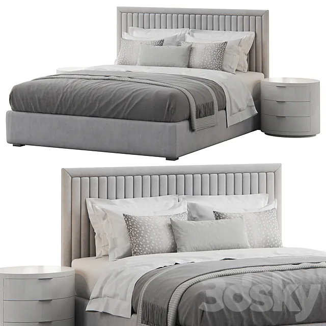 Channel Tufted Headboard Pine Bed 3D Model Channel Tufted Headboard Pine Bed 3D Model