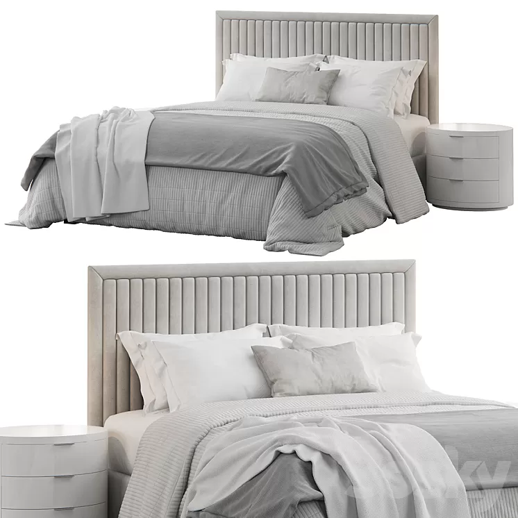 Channel Tufted Headboard Pine Queen Bed 3D Model