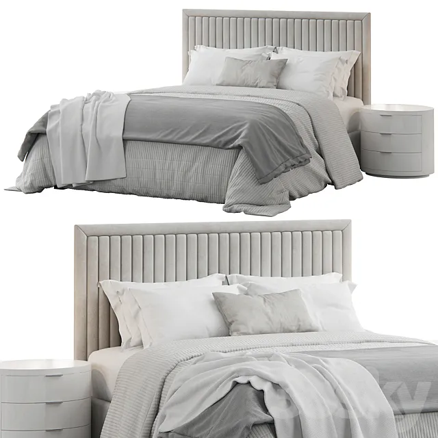 Channel Tufted Headboard Pine Queen Bed 3DModel Channel Tufted Headboard Pine Queen Bed 3DModel