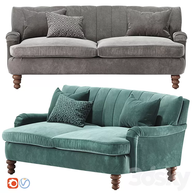 Channel Tufted Two-Cushion Sofa 3D Model