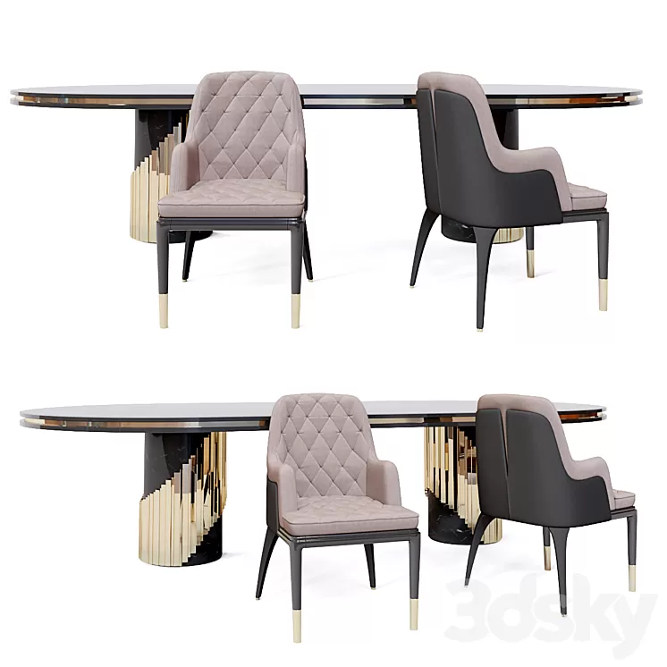 Charla dining chair & Littus Oval Table 3D Model