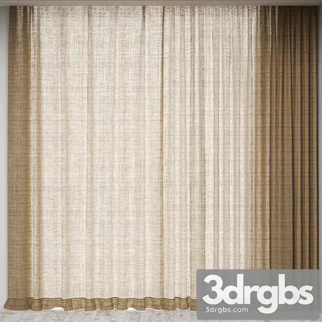 Checked Linen Curtain 3D Model Download