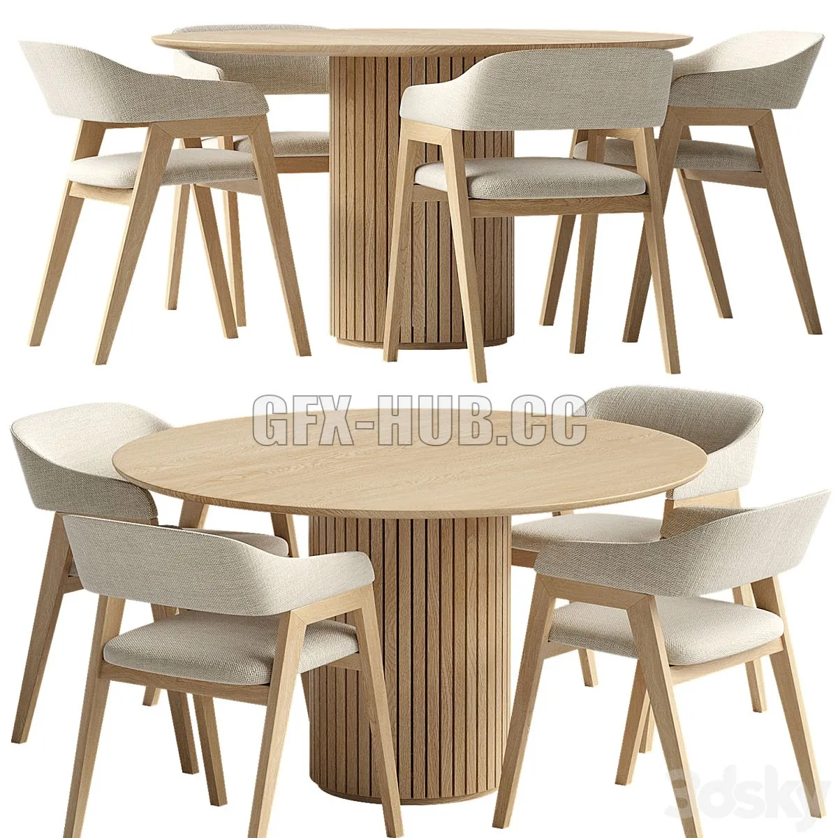 Chelsea chair cream fabric and Palais Royal dining table 3D Model
