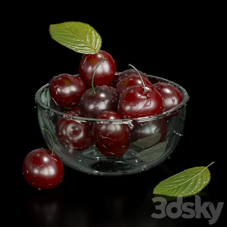 Cherries in drops of water 3D Model Free Download