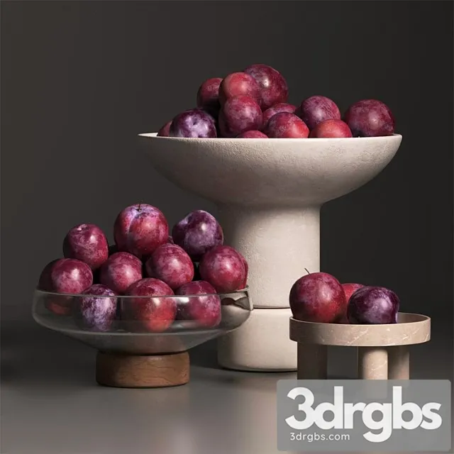 Cherry Plum In Vases 1 3D Model Download