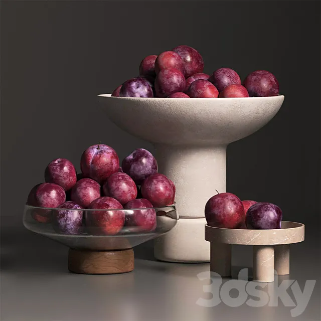 cherry plum in vases 3D Model