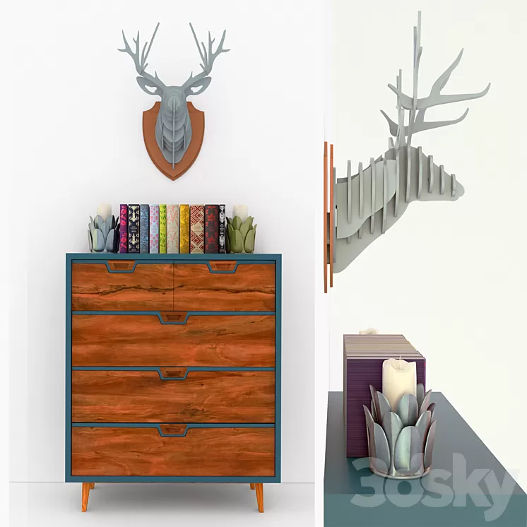 Chest MidCentury Dresser Blue 3D Model