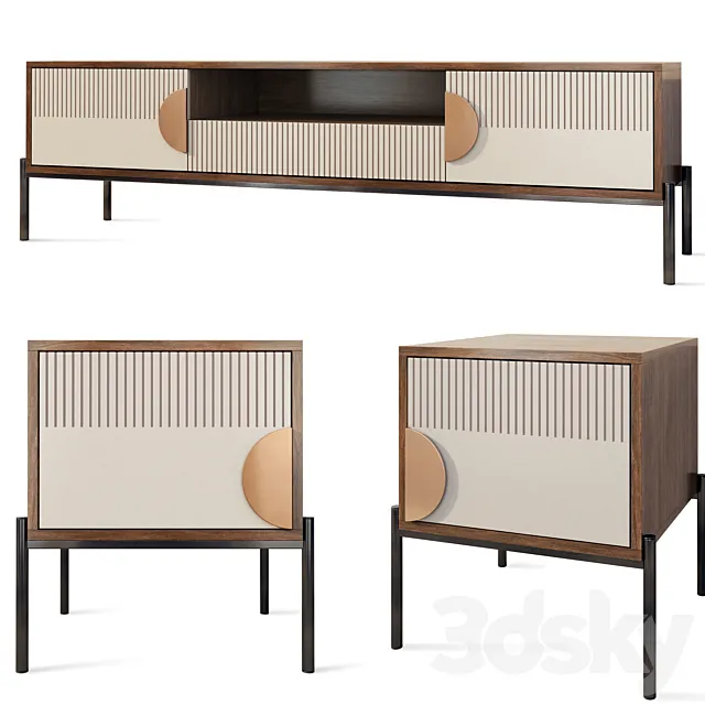 Chest of drawers and bedside table Bergamo Wooden Kors. nightstand tv stand 3D Model
