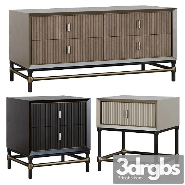 Chest of Drawers and Bedside Tables in Art Deco Style 05 3D Model Download