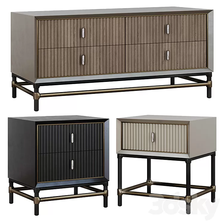 Chest of drawers and bedside tables in Art Deco style 05 3D Model Chest of drawers and bedside tables in Art Deco style 05 3D Model