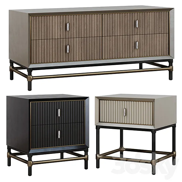 Chest of drawers and bedside tables in Art Deco style 05 3DModel Chest of drawers and bedside tables in Art Deco style 05 3DModel