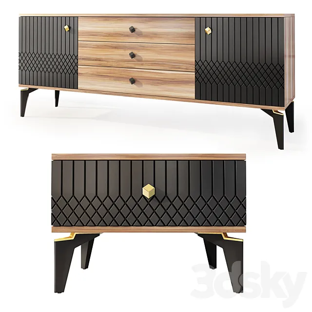 Chest of drawers and bedside tables Milano. Nightstand sideboard by Evmoda 3D Model Chest of drawers and bedside tables Milano. Nightstand sideboard by Evmoda 3D Model