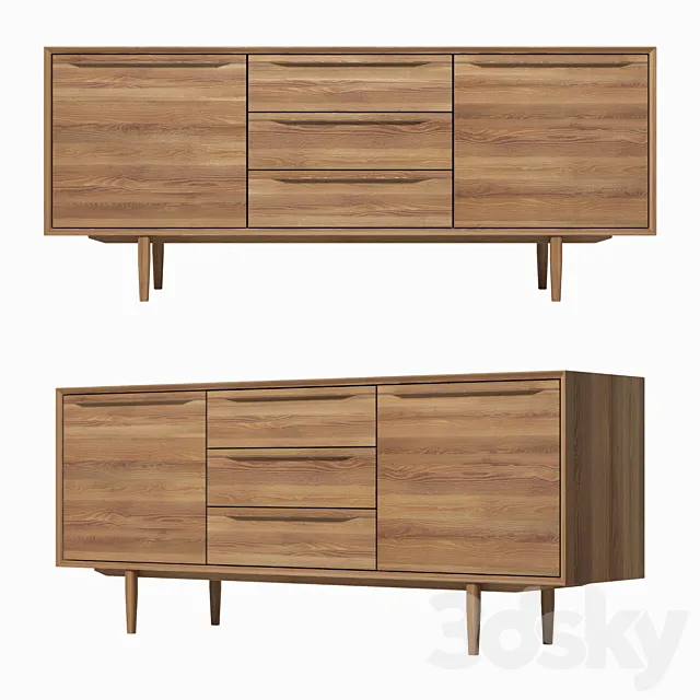 Chest of drawers Bruni with three drawers and doors 180 * 75 * 45 cm 3D Model Chest of drawers Bruni with three drawers and doors 180 * 75 * 45 cm 3D Model