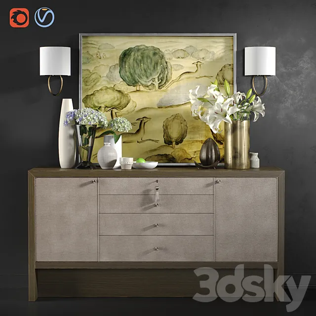 Chest of drawers Carmel Console with decor 3D Model Chest of drawers Carmel Console with decor 3D Model