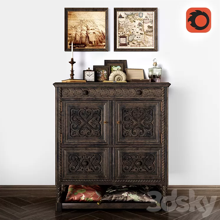 chest of drawers Winter White Antique Cabinet 3D Model