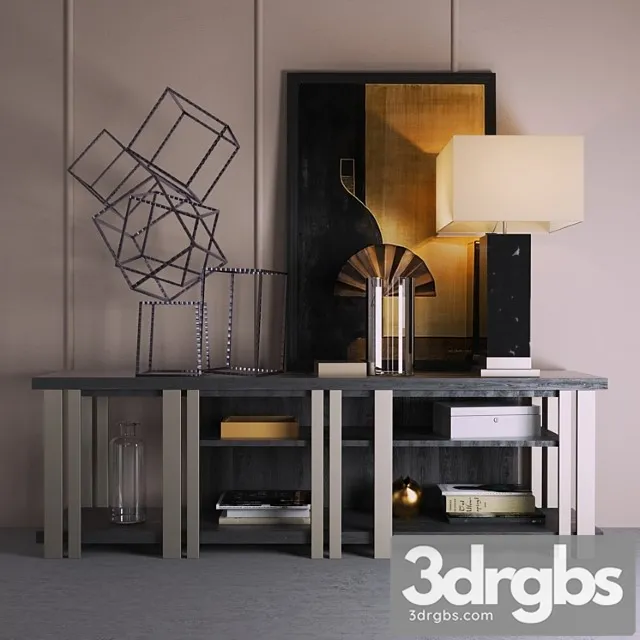 Chest of drawers with a lamp books and decor 3D Model Download