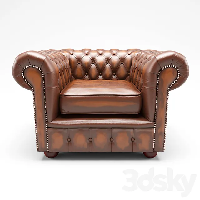 Chesterfield London Low Back Club ArmChair Antique Brown Leather 3DModel