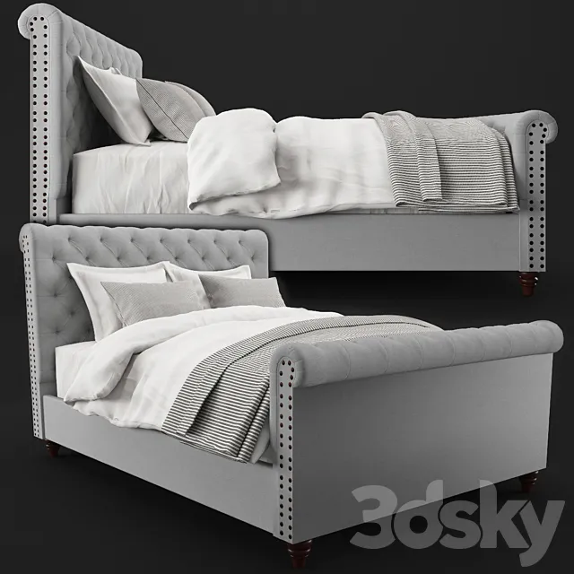 Chesterfield Tufted Upholstered Bed With Footboard 3D Model Chesterfield Tufted Upholstered Bed With Footboard 3D Model