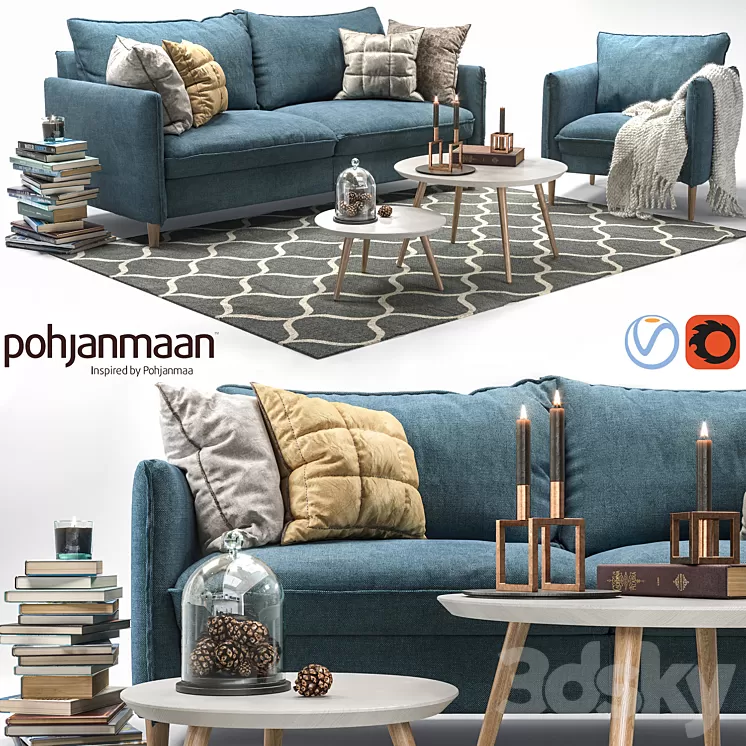 Chic Sofa and Armchair 3D Model