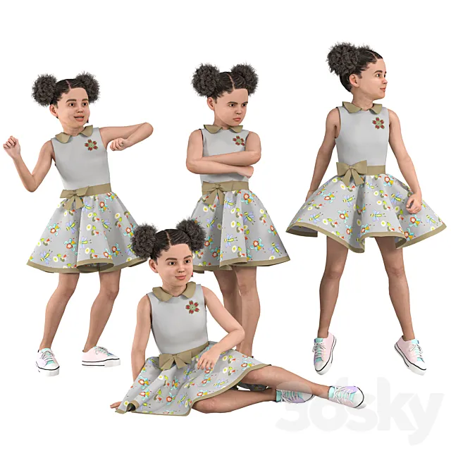 Child Girl in 4 Poses 3D Model