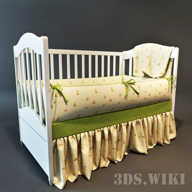 child-room – Baby bed and bed linen 3D Model