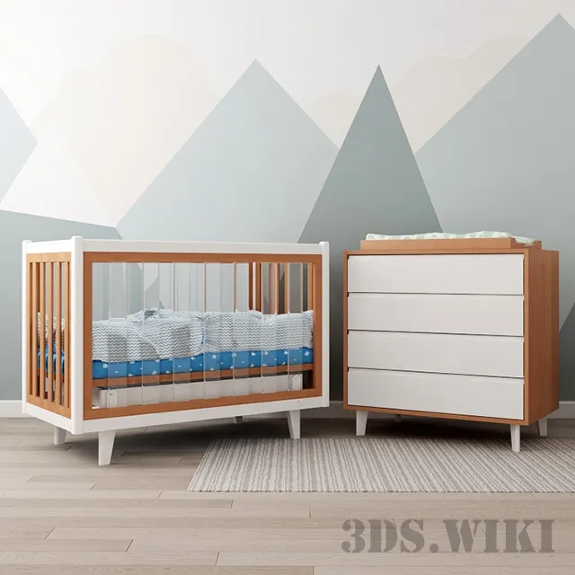 child-room – Baby cot changing chest of drawers 3D Model