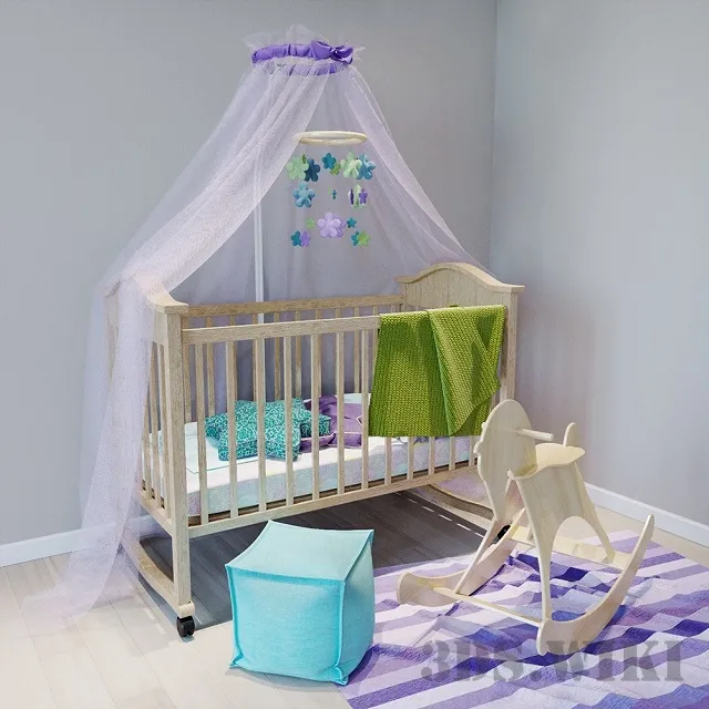 child-room – Baby cot with canopy and mobile 3D Model