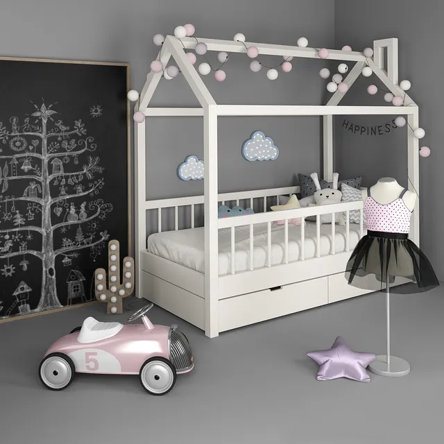child-room – Bed house with a set of accessories for a nursery 2 3D Model