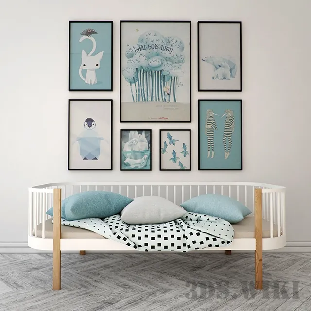 child-room – Bed in the nursery with pictures 3D Model