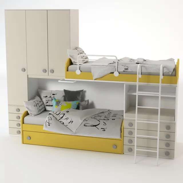 child-room – Bunk Yellow Bed 3D Model