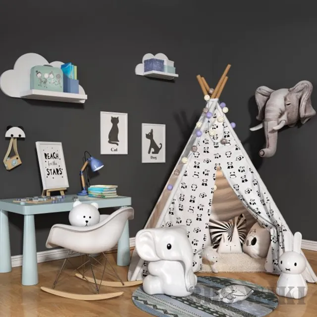 child-room – Children set with wigwam 3D Model