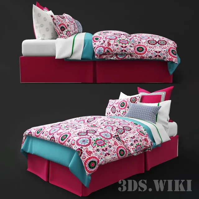 child-room – Children’s Bed with Bright Linen 3D Model