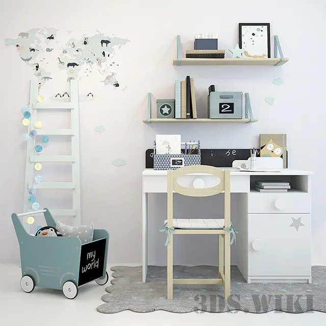 child-room – Children’s desk chair and decor 3D Model