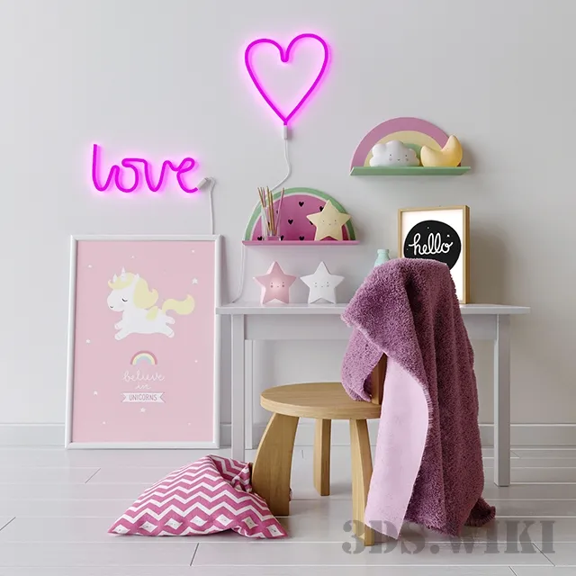 child-room – Decorative set for children for the girl – A little lovely 3D Model