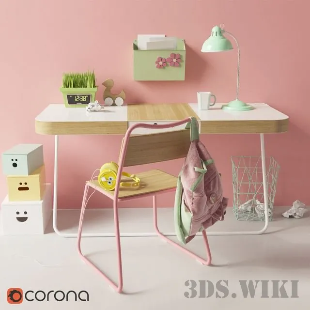 child-room – Green and pink furniture set 3D Model