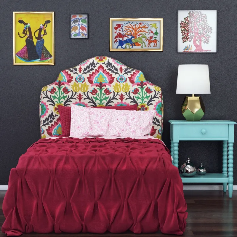 child-room – Landofnod Twin Arched Upholstered Headboard (Pattern – Desert Flower) 3D Model