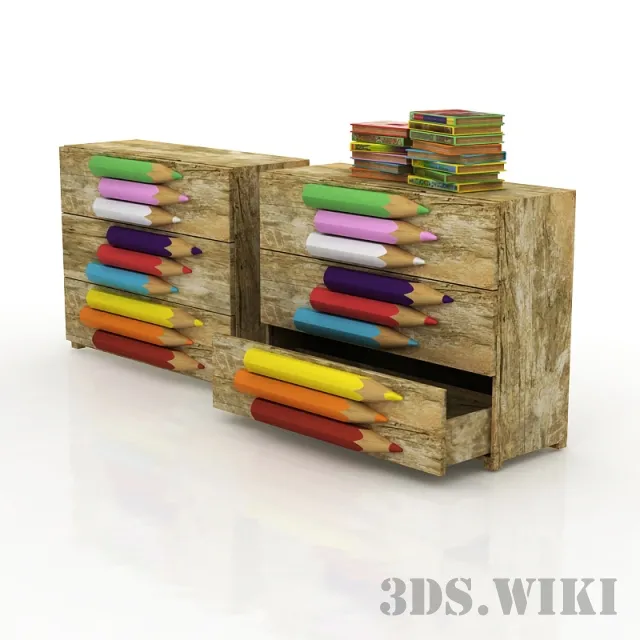 child-room – Old wooden cabinet for the nursery 3D Model