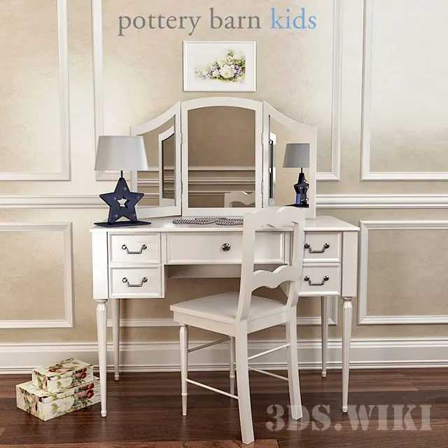 child-room – Vanity Hutch Dressing Table and Mirror – Pottery Barn 3D Model