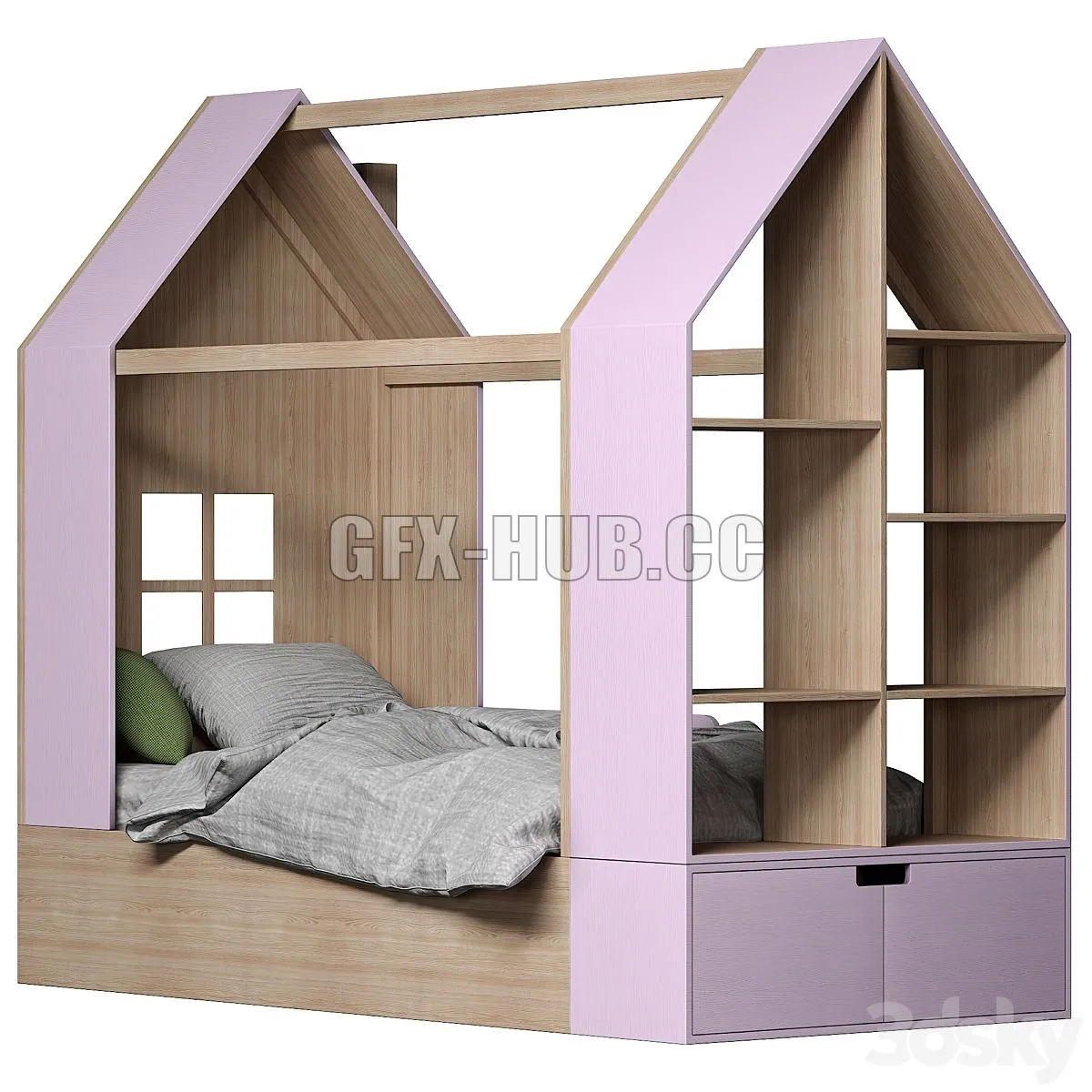 Children bed House with a rack 3D Model Children bed House with a rack 3D Model