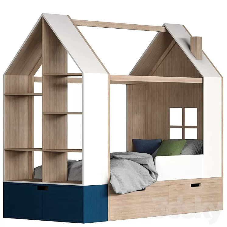 Children bed House with a rack 3D Model Free Download Children bed House with a rack 3D Model Free Download