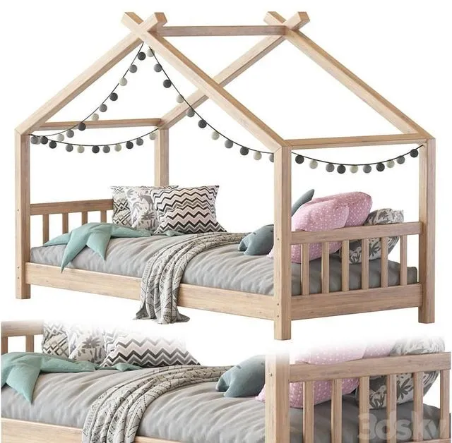 Children bed wood house 3D Model Children bed wood house 3D Model
