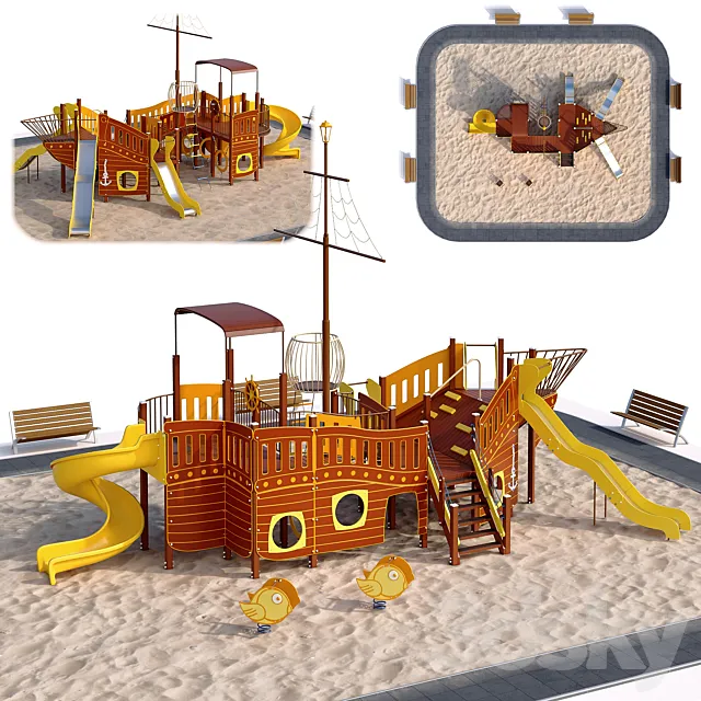 Children playground ship. Boat. Sailboat 3D Model Children playground ship. Boat. Sailboat 3D Model