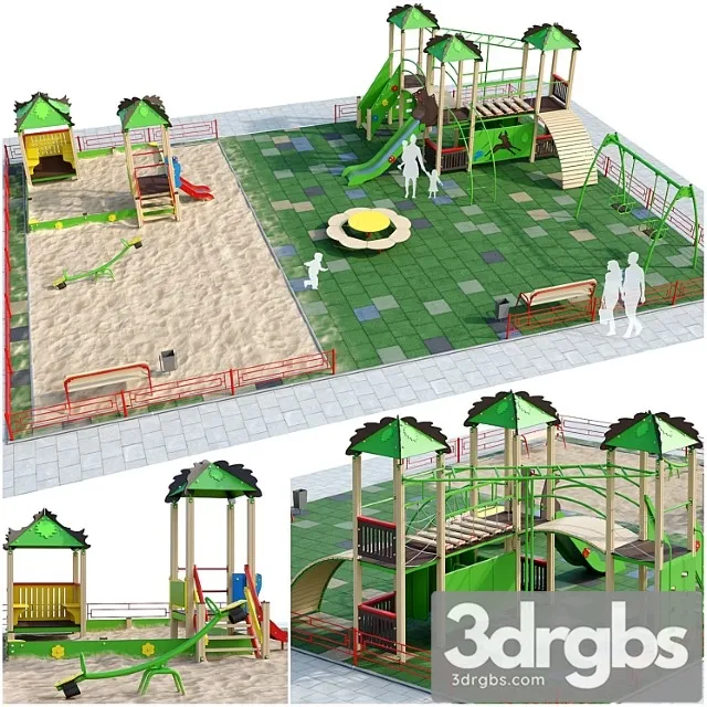 Children playground with a large sandbox 3D Model Download