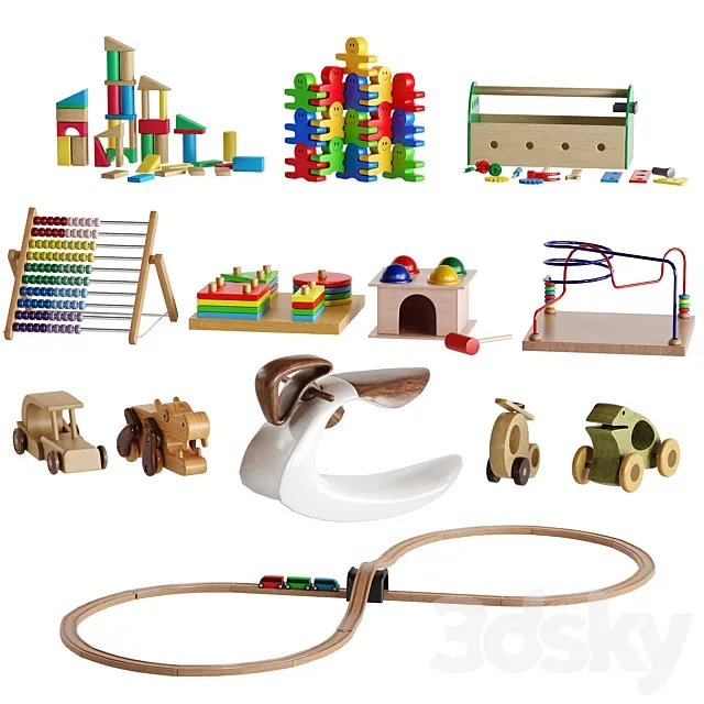 Children Room Set 3 Wooden Toys 3D Model