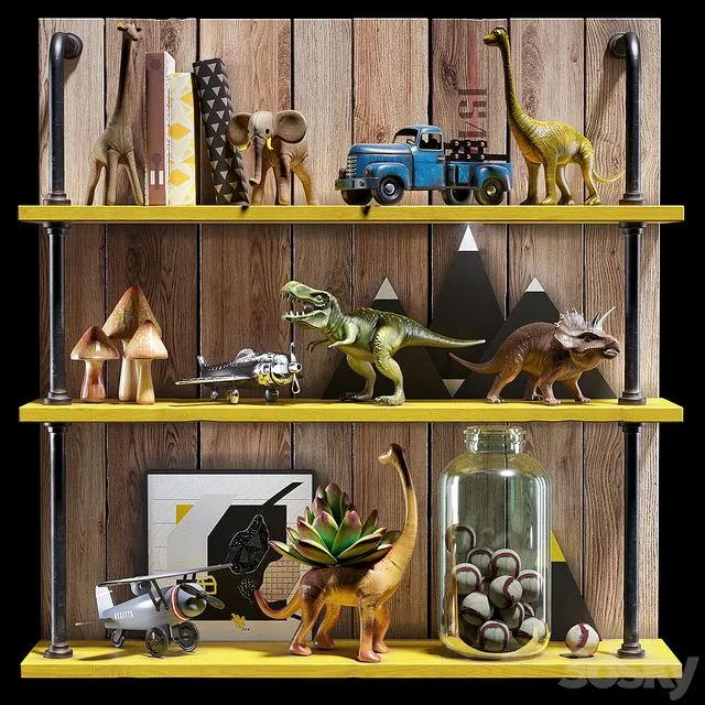 Children set (elephant dinosaur aircraft) 3D Model