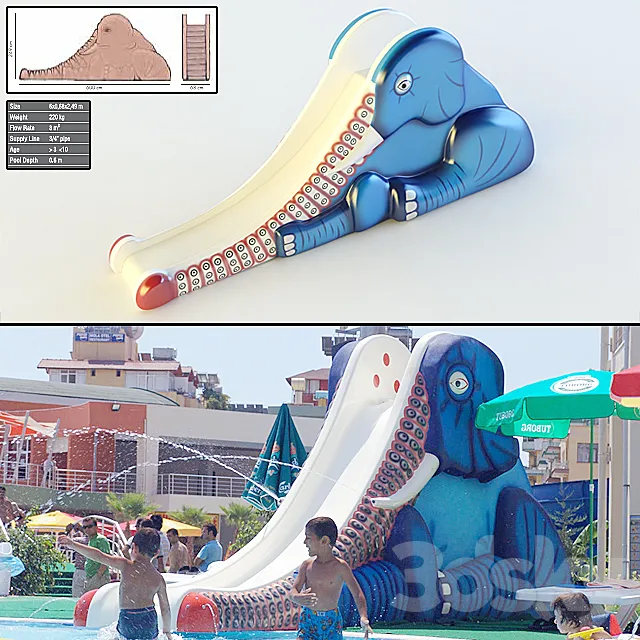 Children waterslide: Elephant Slide. 3DModel