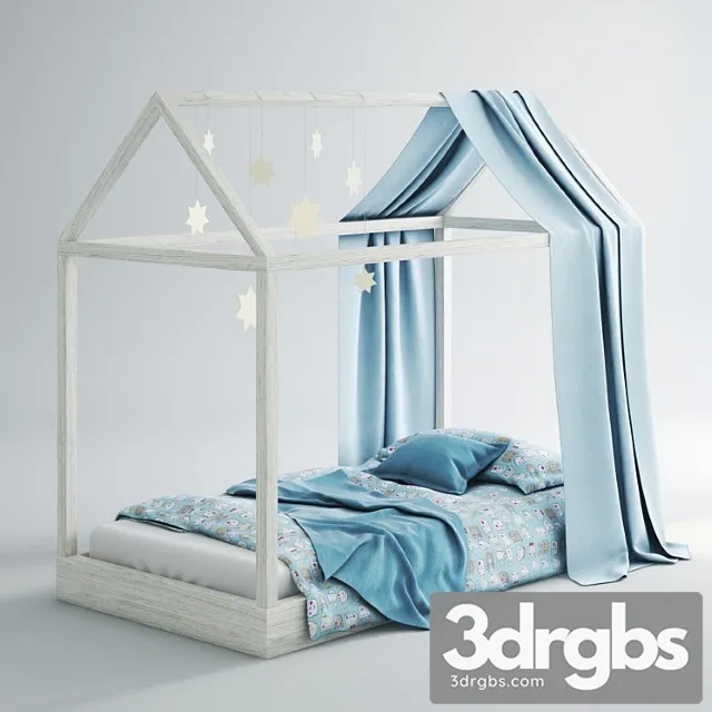 Childrens Bed House 01 Blue 3D Model Download
