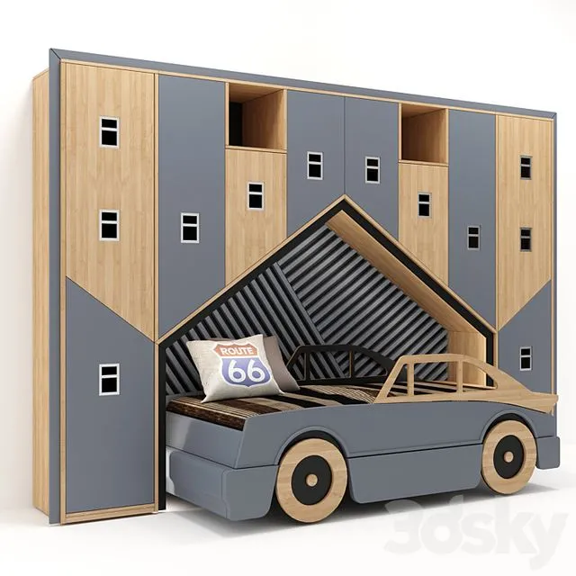 Childrens bed machine and wardrobe 3D Model