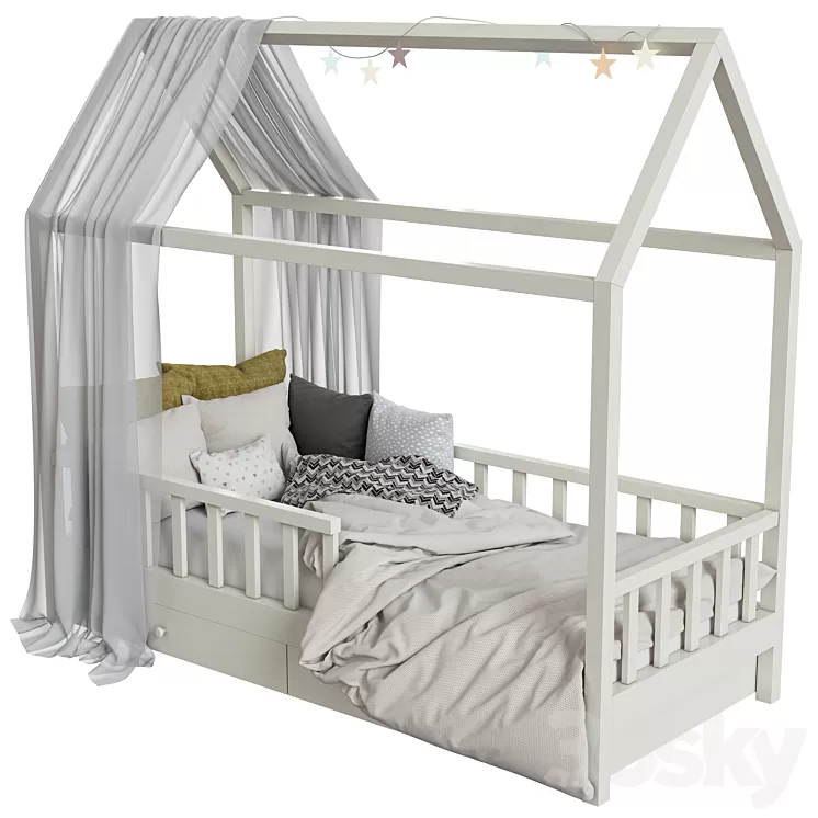 Children's bed with columns 3D Model Children's bed with columns 3D Model