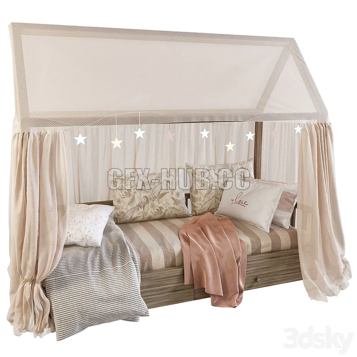 Childrens bed with columns 4 3D Model Childrens bed with columns 4 3D Model